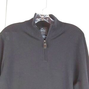 Jos A.Bank| Mens Black Quarter Zip Sweater  Merino Wool Neutral Preppy Sz.M